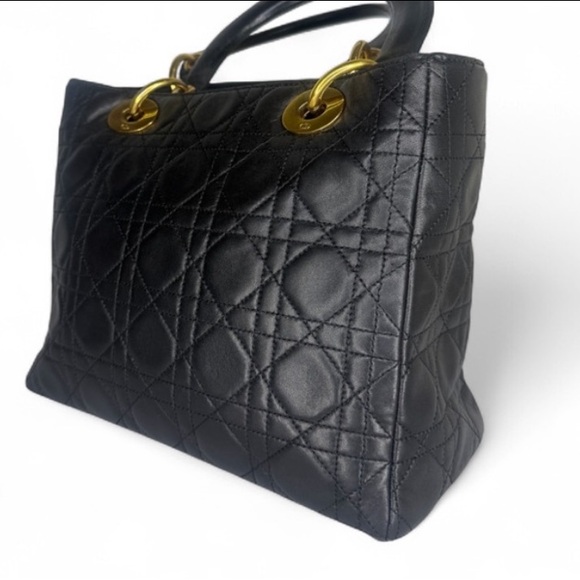 DIOR Lady Dior Medium Black Leather Quilted Shoulder Bag with Gold Accents - Picture 6 of 16
